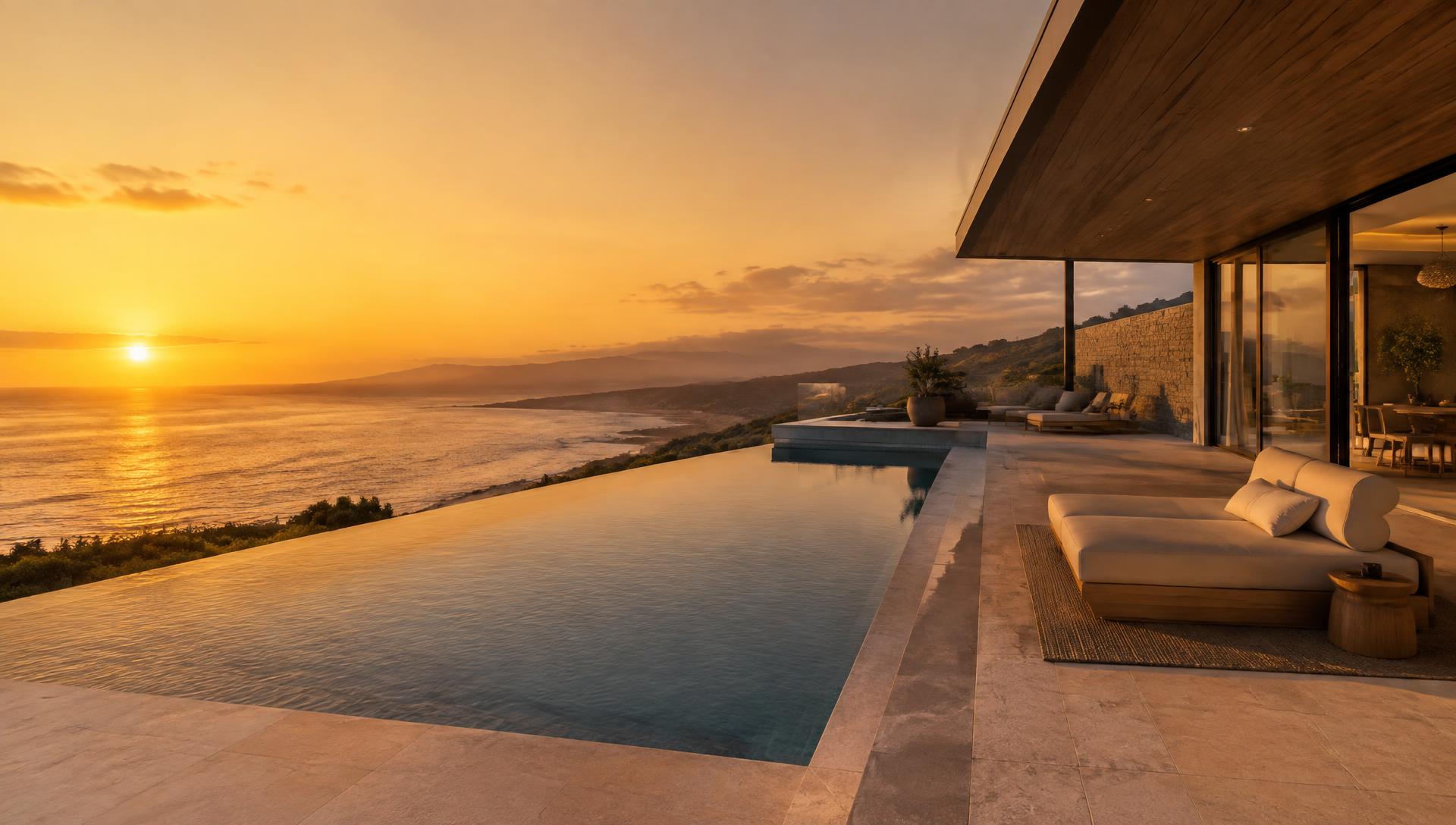 Clifftop villa at sunset